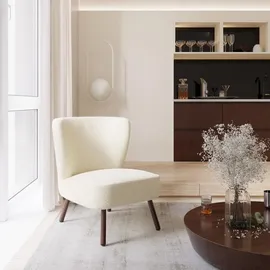 Tectake tectake® Teddy-Cocktailsessel, gepolstert, mit Bouclé-Bezug, runde Stahlbeine in Holzoptik, 62 x 73 x 74