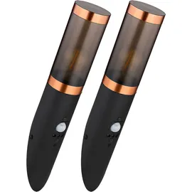 GLOBO Außenwandlampe mit Bewegungsmelder Edelstahl Wandleuchte Fackel Aussen, Kupfer schwarz rauch, 1x E27, BxH 7,6x41 cm, 2er Set