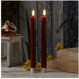 Deluxe Homeart 2x LED Stabkerzen Mia Tafelkerzen Echtwachs H: 24cm bordeauxrot | Gr.: onesize