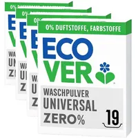 Ecover Zero Waschpulver, für empfindliche Haut, Waschmittel für Babywäsche und Allergiker, 1 x 19 Waschgänge, 1 x 0.95 kg (Packung mit 4)