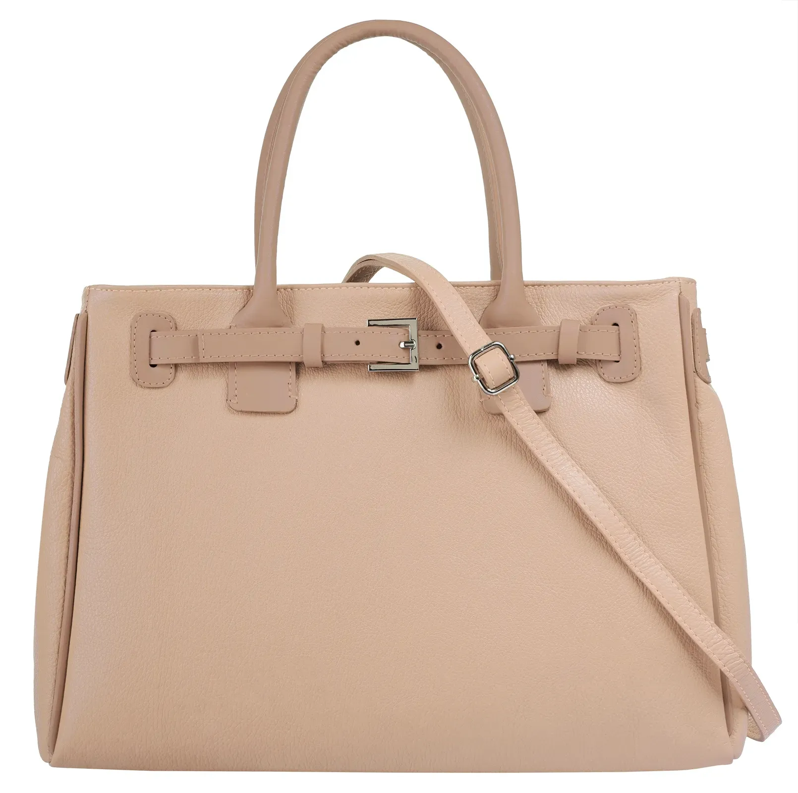 Henkeltasche CLUTY, Damen, Gr. B/H/T: 40cm x 28cm x 10cm onesize, beige (natur), Leder, leicht glänzend, unifarben, Taschen, echt Leder, Made in Italy