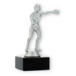 Pokal Kunststofffigur Boxer silbermetallic auf schwarzem Marmorsockel 15,3cm