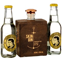 Skin Gin | Handcrafted German Gin | Geschenkbox Gin + Thomas Henry Tonic Water | Manufaktur Gin aus dem Alten Land |Koriander-Grapefruit-Limetten | 42% | 900ML Reptile Brown