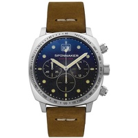 Spinnaker Herren 42mm Hull Chronograph Fumee Black Meca-Quartz Watch mit echtem Lederband SP-5068-01
