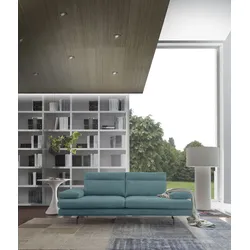 3-Sitzer CALIA ITALIA "Toby Wing, Designsofa, hochwertige Verarbeitungsdetails, bequem", blau (azzurro quebec), B:208cm H:90cm T:113cm, Synthetische Faser (100% Polyester), Sofas, inkl. Sitztiefenverstellung und Armteilfunktion, Füße in Schwarz matt