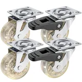 PRIOstahl Möbelrollen 2x Lenkrollen + 2x Bremsrollen Transparente Rollen 50mm