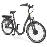 aktivelo E-Bike Tiefeinsteiger Alu Tiefeinsteiger City E-Bike 26 Zoll, 7 Gang, Nabenschaltung, Vorderrad-Nabenmotor, 522 Wh, Elektrofahrrad für Damen und Herren grau