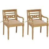 vidaXL Batavia-Stühle 2 Stk. mit Beigen Kissen Teak Massivholz
