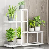 Pflanzenständer Ecke Indoor Outdoor - Blumenregal H9035 - Schmiedeeisen Metall - Mehrstöckig Für Mehrere Töpfe - Mit Rollen - Für Wohnzimmer B...