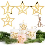 BETESSIN Adventskranz Zahlen 1-4 Adventszahlen Kerzen 1 2 3 4 Advent Zahlen Kerzenhalter Sternenform Kerzenanhänger Deko für Adventskranz Acryl Adventskalender Kerzen Zahlen Advent Weihnachtsdeko Gold