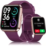 Smartwatch Damen Herren,Smartwatch mit Telefonfunktion,1,7" Touchscreen Schrittzähler Uhr mit Alexa,60+ Sportmodus,Pulsmesser Schlafmonitor SpO2,IP68 - Violett