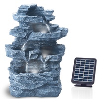 Gartenbrunnen Solar für Outdoor mit Beleuchtung LED – Echter Wasserfall Felsenbrunnen Vintage Garten Brunnen Groß für Außen Gartendeko - Gartenteich Deko Vogelbad - Outdoor (Victoria Fall - Blau)