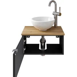 Saphir Waschtisch Serie 6915 Waschschale mit Unterschrank für Gästebad, Gäste WC (3-St., Keramik-Aufsatzbecken, Waschtischplatte, Waschtischunterschrank), 51 cm breit, 1 Tür, Waschtischplatte, kleine Bäder, ohne Armatur schwarz