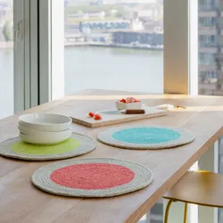 REMEMBER Baumwoll-Tischsets "Lime", 2er-Set - H 0,5 cm, Ø 38 cm - Buntes Baumwoll-Tischsets