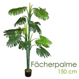 Decovego Künstliche Palme Pflanze Kunstpflanze Palmbaum Fächerpalme Deko Zimmerpflanze Kunstbaum künstlich im Kunststofftopf Plastikpflanze 150 cm Decovego