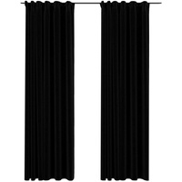 vidaXL 2X Vorhang Verdunkelung mit Haken Verdunkelungsvorhang Kräuselband Thermo Gardine Blickdicht Vorhänge Leinenoptik Schwarz 140x225cm