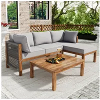 MODFU Gartenlounge-Set für 4 Personen, (Gartenmöbel Set aus Akazie, 3-tlg., 2 Eckbänke, 1 Couchtisch), mit Sitzkissen und Kissen, verstellbaren Beinen