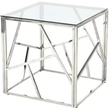 Dynamic24 Beistelltisch Silber 55x55 cm Wohnzimmertisch Couchtisch Sofatisch Glastisch