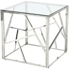 Dynamic24 Beistelltisch Silber 55x55 cm Wohnzimmertisch Couchtisch Sofatisch Glastisch