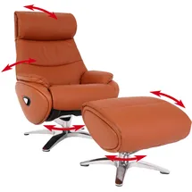 MCW Relaxsessel mit Hocker MCW-K98, Fernsehsessel Sessel, Liegefunktion drehbar, Metall Echtleder/Kunstleder ~ braun