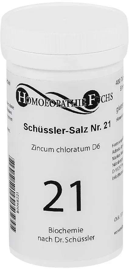 HOMOEOPATHIEFUCHS Schüssler-Salz Nummer 21 Zincum chloratum D6 Biochemie 400 St Tabletten