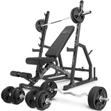 Marbo Sport Set MS3_2.0_113KG_G | Doppelseitige Bank + Verstellbare Hantelablage mit Notablage und Abstandsverstellung + Stangen- und Hantelscheiben gummiert Set 113 kg - Marbo Sport