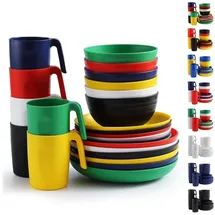 luxuskollektion Plastikgeschirr 24teilig 6Personen Teller Schüsseln 1. Multi Color