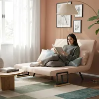 HOMCOM Schlafsofa, Zweisitzer mit Bettfunktion, Schlafcouch mit Samtoptik Beige