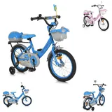 Byox Kinderfahrrad 16 Zoll 1602, Stützräder, höhenverstellbar, Klingel, Körbe blau