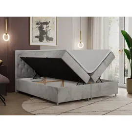 MKS Meble Boxspringbett 180x200 mit Bettkasten, Boxspringbett 180x200 mit Matratze, Doppelbett mit Matratze und Topper - Polsterbett mit Kopfteil - ROMA - 18... - Hellgrau