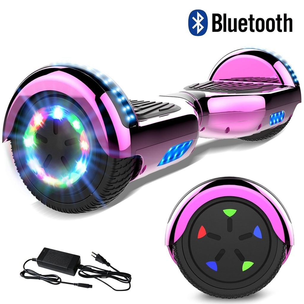 Hoverboard Flash-Rad Balance Elektro Scooter Roller EU Sicherheitsstandard, mit Bluetooth Lautsprecher und LED-Lichter rosa chrom