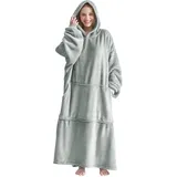 Good Nite kuscheldecke mit Ärmeln Hoodie Decke mit Ärmeln Pullover Decke Damen Kapuzenpulli in Übergröße mit Taschen Flanell Snuggle Blankets Hellgrau