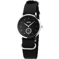 4YOU Uniuhr mit Textilband - Schwarz/Schwarz