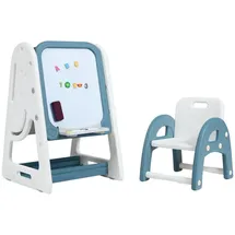 Costway Kindersitzgruppe Staffelei, Aufbewahrungsablage&Malzubehör, klappbar blau