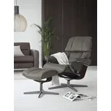 Stressless Stressless® »Reno«, (Set, Relaxsessel mit Hocker), mit Hocker, mit Cross Base, Größe S, M & L, Holzakzent Braun grau