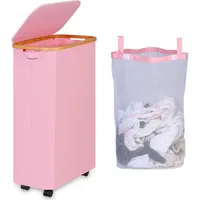luxuskollektion Wäschekorb Deckel Innentasche Rollen Faltbar 75L mit Rädern Rosa