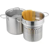 Navaris Nudeltopf 5,7 Liter - Spaghettitopf - Pastatopf - Spargeltopf - Kochtopf mit Glasdeckel - Ideal für Nudeln und Gemüse - Für alle Herdarten geeignet - Edelstahl