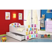 Luxusbetten24 Kinderbett Luna mit Stauraum und verschiedenen Motiven 140x70 Owls