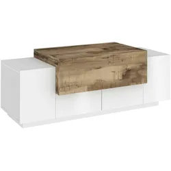 Dmora Eingangsmöbel Mirco, Moderner multifunktionaler Eingangsbereich, Mehrzweckschrank für Eingangsbereich, cm 120x45h46, glänzend weiß und Ahorn