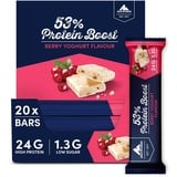 Multipower 53% Protein Boost – 20 x 45 g Protein Riegel Berry Yoghurt mit 53% hochwertigem Protein – 24 g Eiweiß und 1,6 g Zucker je Eiweißriegel