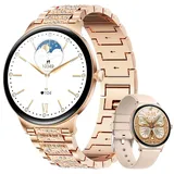 Smartwatch für Damen, 1,43 Zoll, AMOLED, kabellose Anruf-Smartwatch mit über 120 Sportmodi, weibliche Funktionalität, modisches Smartband, Gesch... - Gold