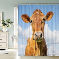 Duschvorhang, Anti-Schimmel Textil Waschbar Kuh Tiere Anti-Bakteriel Badvorhänge Braune Kuh 3D Wasserdicht Duschvorhänge für Badezimmer (240 x 200 cm)