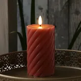 MARELIDA LED Kerze TWIST Echtwachs gedrehte Stumpenkerze flackernd H: 15cm Timer rosa