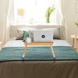 Relaxdays Laptoptisch, Klappbarer Betttisch aus Bambus, höhenverstellbar & neigbar, Lüftungsschlitze & Schublade, natur,