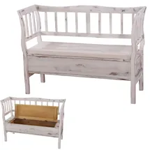 Mendler Sitzbank T207, Bank Truhenbank Staufach Kissen ~ weiß, shabby