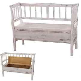 Mendler Sitzbank T207, Bank Truhenbank Staufach Kissen ~ weiß, shabby