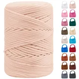 LEREATI Polyester Garn 3mm x 170m, Makramee Garn 3mm Geflochten Makramee Schnur Bunt, Macrame Cord 3mm Farbig für Geschenk, Häkeltasche, Umhängetasche, Platzteller, Wohndekorationen (Khaki Weiß)