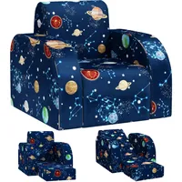 AIYAPLAY Kindersessel, 2 in 1 Klappbar Kindersofa mit Liegefunktion, Planetenmuster, Gepolserter Kinderstuhl für Kinder ab 1,5 Jahre, Kinderzimmer, Spielzimmer, Blau