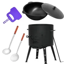 4big.fun Ø36 Uchag 2mm stahl Utschak 10L Kazan Rund Grillfächer Schaumkelle Suppenkelle Utschak Utschag Kasan Feldküche Außenküche Eintopfofen Gulaschkanone