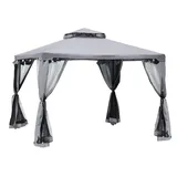 OKWISH Standard Gartenpavillon aus Metall und Polyester in Anthrazitgrau, 294x294x265 cm, mit Doppeldach und 4 Netz-Seitenteilen